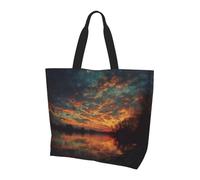 River and The Great Sky Print Large Women Tote Bag,Stylish Waterproof Ladies Shoulder Bag, Folding Beach Travel Bag for Work,Shopping