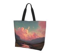 River and The Great Sky Print Large Women Tote Bag,Stylish Waterproof Ladies Shoulder Bag, Folding Beach Travel Bag for Work,Shopping