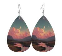 River And The Great Sky Printed Drop-Shaped Silver Plated Earrings Are Fashionable And Lightweight. Suitable For Various Occasions And Daily Wear