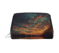 River and The Great Sky Printed Portable Leather Cosmetic Bag, Suitable for Storing Cosmetics, Etc