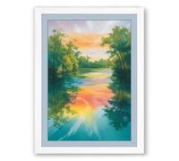 River at Dawn Scandinavian Framed Wall Art Print A1 (84.1×59.4cm) White, Wall Decor for Living Room, Bedroom, Office & Home, Ready to Hang, Art Gift