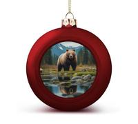 River Bear Christmas Tree Ornaments 1.6 Inch Shatterproof Pc Plastic Balls with Lanyard Baubles Hanging Christmas Ball Ornaments for Xmas Tree Holiday Party Wedding Home Decorations-red