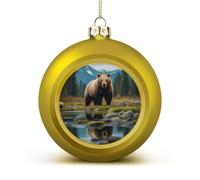 River Bear Christmas Tree Ornaments 1.6 Inch Shatterproof Pc Plastic Balls with Lanyard Baubles Hanging Christmas Ball Ornaments for Xmas Tree Holiday Party Wedding Home Decorations-Golden