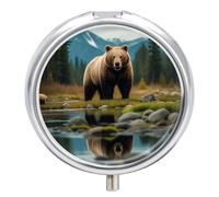 River Bear Metal Pill Organizer, 3 Compartment Waterproof Pill Case with Mirror for Purse Pocket Bag, Daily Medicine Vitamin Holder, Portable Travel Med Container(Round)