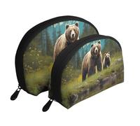 River Bear Mom Portable Shell Cosmetic Bag Set - Travel Makeup Organiser with Zipper & Inner Compartments