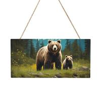 River Bear Mom Rectangular MDF Wood Plaque Wall Art with Full Print and Hanging Rope for Home Wall Decor, Farmhouse Sign for Door, Window or Wall (Multiple Sizes)