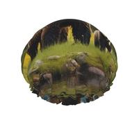 River Bear Mom Shower Caps for Women Reusable Waterproof Shower Cap with Elastic Strap Bath Hair Hat Double Layers Thick Bath Caps for Spa Salon Travel