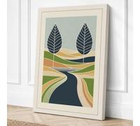 River Between Trees Japandi Canvas Wall Art Print 24x16 Inch (61 x 41 cm)