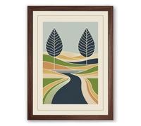 River Between Trees Japandi Framed Wall Art Print A2 (59.4×42cm) Walnut, Wall Decor for Living Room, Bedroom, Office & Home, Ready to Hang, Art Gift
