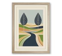 River Between Trees Japandi Framed Wall Art Print A3 (42×29.7cm) Oak, Wall Decor for Living Room, Bedroom, Office & Home, Ready to Hang, Art Gift