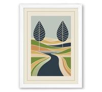 River Between Trees Japandi Framed Wall Art Print A4 (29.7×21cm) White, Wall Decor for Living Room, Bedroom, Office & Home, Ready to Hang, Art Gift