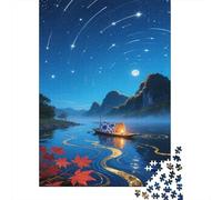 River Boat Jigsaw Puzzles Puzzles for Adults Kids. 1000 Pieces Starry Night Sky Great Gifts Challenge Toy Educational Game Home Decoration for Adults& Kids Age 14 Years Up 1000pcs (75x50cm)
