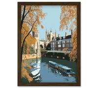 River Cam and University Buildings of Cambridge Artwork Framed Wall Art Print A4 Artery8 Brown One Size