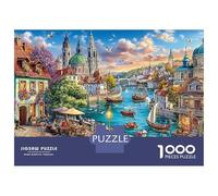 River City Scene 1000 Piece Thick Cardboard Jigsaw Puzzle for Adults，Venetian Style Canal Town，Mind Relaxation Educational Game Challenge Holiday Puzzle Activity 70x50cm/1000pcs