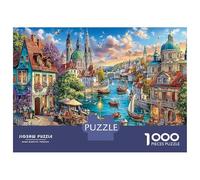 River City Scene Jigsaw Puzzle Village River Flowers 1000 Pieces for Adults 12+ Fun Challenging Game Beautiful Gift 70x50cm/1000pcs