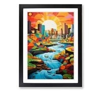 River Constructivism No.2 Framed Print | A2 Black Framed Wall Art | Ready to Hang | Modern Landscape Picture | Living Room Bedroom Lounge Office