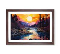 River Contemporary No.2 Framed Print | A2 Walnut Framed Wall Art | Ready to Hang | Contemporary Landscape Picture | Living Room Bedroom Lounge Office