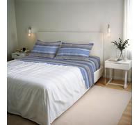 River Cotton Double Bed Sheet Set, Made in Italy - Complete Bed Set, Fitted Sheet, Top Sheet 240 x 300 cm and 2 Pillowcases with Inner Flap (Double, Rio Blue)