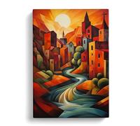 River Cubism Art No.2 Canvas Print | Gallery Wrapped 30mm Frame Wall Art | 30x20 inches | Ready to Hang | Modern Landscape Picture | Living Room Bedroom Lounge Office