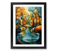 River Cubism Framed Wall Art Print, Ready to Hang Picture for Living Room Bedroom Home Office, Black A2 (48 x 66 cm)