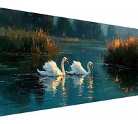 River Diamond Art Kits Adults, Diamond Painting Swan Crystal Art Kits for Kids Beginners, 5D Full Drill Round Gem Dots Rhinestone Embroidery Paintings Crafts Picture, Hobbies for Women 60x120cm uj6-7j