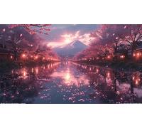 River Diamond Painting Kits, 160x90cm Large Diamond Painting Kits for Kids, Cherry Blossoms Diamond Art Kits for Adults Paint by Numbers Kits, Round Full Drill Gem Art Painting for Room Decor A-P