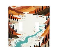 River Double Light Switch Cover Plate, Nature Outdoor Mountain Sun Fall Orange Plastic Standard Size Decorative Wall Plates for Home Living Room New Apartment Decor