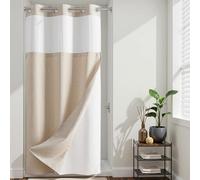 River Dream 36"W Stall Farmhouse No Hook Shower Curtain with Snap-in Liner, Linen Textured Fabric Shower Curtain for Bathroom , Rustic Bathroom Set,See-Through Top Window,Water-Repellent,Linen,36Wx74L