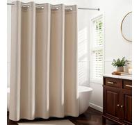 River Dream 86" Extra Long Farmhouse No Hook Shower Curtain with Snap-in Liner, Linen Textured Fabric Shower Curtain for Bathroom, Rustic Bathroom Set,Water-Repellent,Linen,71Wx86L