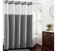 River Dream 86" Extra Long Farmhouse No Hook Shower Curtain with Snap-in Liner, Linen Textured Fabric Shower Curtain for Bathroom, Rustic Bathroom Set,See-Through Top Window,Grey,71Wx86L