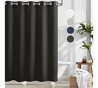 River Dream Black Waffle Weave Shower Curtain with Snap-in Liner,Cotton Blend Fabric Heavy Duty,No Hooks Needed Shower Curtain for Bathroom,Hotel Quality Shower Curtain Set,71 x 74 inches