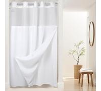 River Dream Heavyweight No Hooks Required Dotted Waffle Weave Shower Curtain with Snap in Liner - 60W x 74L, Hotel Grade, Spa Like Bath Curtain, White