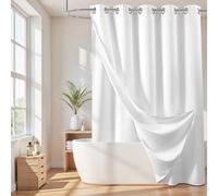River Dream Long Cotton Blend No Hooks Needed Shower Curtain with Snap in Liner, Water Repellent, Hotel Grade, White, 71"x78"