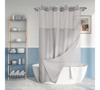 River Dream Long No Hook Slub Textured Shower Curtain with Snap-in PEVA Liner Set - 71" x 80"(78"), Hotel Style with See Through Top Window, Grey Fabric Curtain & Waterproof Liner, Gray, 71x80