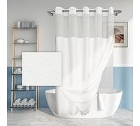 River Dream Long Shower Curtain Hookless Textured with PEVA Liner 71" x 80" Hotel Style with Sheer Window, Fabric Curtain and Waterproof Lining, White, 71 x 80.3 cm 0