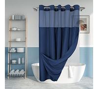 River Dream No Hook Slub Textured Shower Curtain with PEVA Liner Set - 71" x 74"(72"), Hotel Style with See Through Top Window, Machine Washable & Water Repellent Fabric, Navy Blue, 71x74