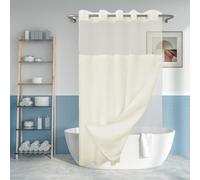 River Dream No Hook Slub Textured Shower Curtain with Snap-in PEVA Liner Set - 71" x 74"(72"), Hotel Style Cream Shower Curtain with Sheer Top Window, Water Repellent, Sand, W71xH72