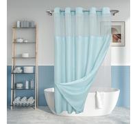 River Dream No Hook Slub Textured Shower Curtain with Snap-in PEVA Liner Set - 71" x 74"(72"), Hotel Style with See Through Top Window, Machine Washable & Water Repellent, Blue, 71x74