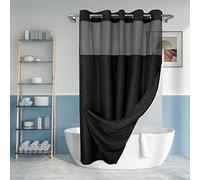 River Dream No Hook Slub Textured Shower Curtain with Snap-in PEVA Liner Set - 71" x 74"(72"), Hotel Style with See Through Top Window, Machine Washable & Water Repellent Fabric, Black, 71x74