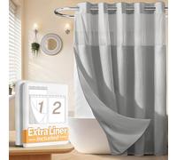 River Dream No Hooks Waffle Weave Shower Curtain with Snap in Liner + an Extra Replacement Liner，Bathroom Curtains Shower Set - 71W x 74H, Hotel Grade, Spa Like Bath Curtain, Light Grey