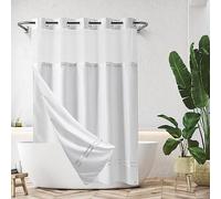 River Dream Shower Curtain with Snap in Liner,No Hooks Needed Shower Curtain for Bathroom,Hotel Grade,Machine Washable,71" Wx74 H,with White Stripe and Magnets