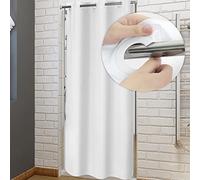 River Dream Stall Fabric Shower Curtain No Hooks Needed - 36" x 74" Small Stall Size & Hotel Style, Water Repellent, Machine Washable, White, 36x74 Stall Size