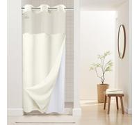 River Dream Stall Heavyweight No Hooks Required Dotted Waffle Weave Shower Curtain with Snap in Liner - 36W x 74H,Hotel Grade,Spa Like Bath Curtain,Graphite Cream