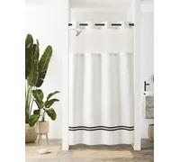 River Dream Stall Shower Curtain with Snap in Liner,No Hooks Needed Shower Curtain for Bathroom,Hotel Grade,Machine Washable,54" W×80" H,White,with Black Stripe and Magnets