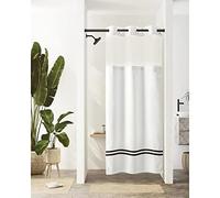 River Dream Stall Shower Curtain with Snap in Liner,No Hooks Needed Shower Curtain for Bathroom,Hotel Grade,Machine Washable,36" W×74" H,White,with Black Stripe and Magnets
