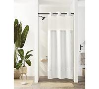 River Dream Stall White Shower Curtain Set for Bathroom with Snap in Fabric Liner,No Hook Needed Shower Curtains,Hotel Grade,Water Repellent,Machine Washable,36Wx74H,White Stripe