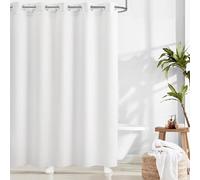 River Dream Waffle No Hooks Shower Curtain with Snap in Liner,Cotton Blend Fabric Shower Curtain for Bathroom,Hotel Quality,White,71 Wx 74 L