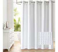 River Dream Waffle No Hooks Shower Curtain with Snap in Liner,Cotton Blend Fabric Shower Curtain for Bathroom,Hotel Quality,White,71 Wx 74 L