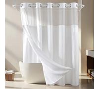 River Dream White Fabric Shower Curtain Set, Cotton Blend, Waffle Weave, with Snap in Replacement Liner，71 x 86 inches