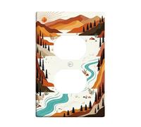 River Duplex Outlet Covers Wall Plate, Nature Outdoor Mountain Sun Fall Orange Plastic Standard Size Decorative Receptacle Outlet Covers for Home Living Room Bedroom Bathroom Decor